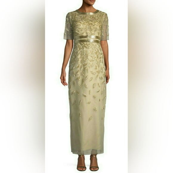 *$11,790 NEW R18 OSCAR DE LA RENTA CHAMPAGNE GOLD LEAF BEAD GOWN US 6, 12 - Picture 5 of 15